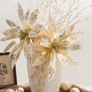 Large Christmas Simulation Poinsettia Flower With Glitter Sequins For Christmas Tree Decoration Festive Home Hanging Ornament