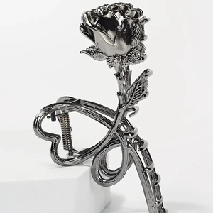 French style gunmetal metallic rose flower hair claw clip with vintage aesthetic