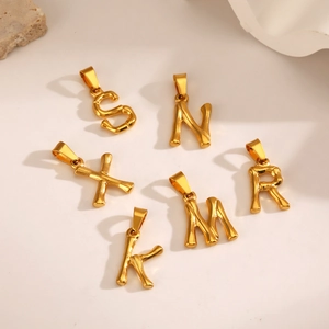 Bamboo style golden stainless steel letter pendants S, N, X, R, M, K for jewelry making