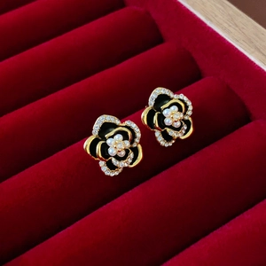 Boucles D'oreilles Camélia En Cuivre Avec Zircon Künstliche Perle D'imitation Et Tige En Argent Sterling 925 Style Français Vintage
