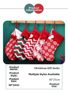 Macro view of 40x23cm knitted Christmas stockings with snowflake and reindeer patterns
