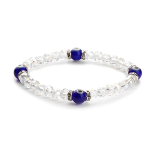 Blue Turkish evil eye beaded bracelet with faceted crystal beads and Fatima hand palm charms
