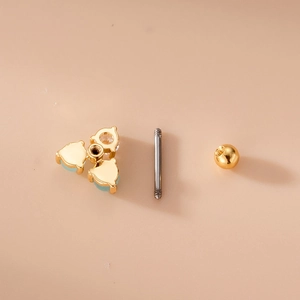 Golden flower cartilage stud with white gems and stainless steel screw back bar