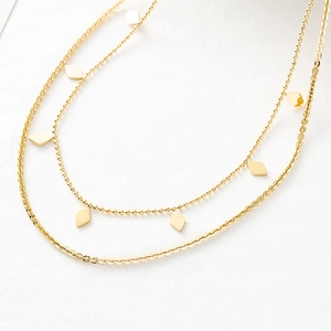 Layered 18K gold plated stainless steel choker with rhombic sequins and beaded chain