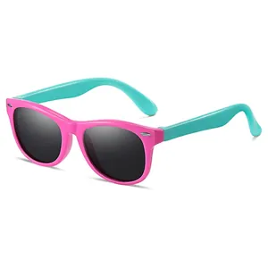Kids Polarized Sunglasses TR90 Flexible Frame UV400 Protection Ultralight Square Wayfarer Style Contrast Color Eyewear