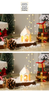 Close-up of white festive lanterns with Santa Claus and Snowman LED light scenes