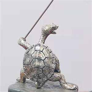 Silver metal turtle incense burner stand for home decoration and aromatherapy use