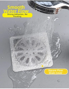 Detailed view of disposable square drain hair catcher mesh with strong waterproof adhesive