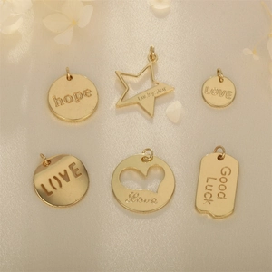 Engraved Letter Round Heart Star Charms Gold Plated Copper Pendants For DIY Jewelry Making Necklace Bracelet