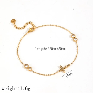18k gold plated stainless steel cross bracelet with cubic zirconia and size dimensions