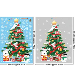 Detail of Christmas window stickers showing tree, snowman, and polar bear measurements