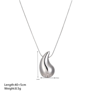 Silver teardrop pendant necklace dimensions 31x18mm with snake chain on white background