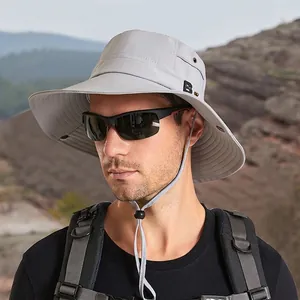 Chapeau Bob À Bord Large Nylon Respirant Extérieur Pêche Protection Solaire Avec Corde Coupe-Vent Réglable