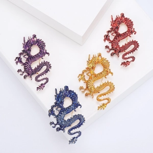 Chinese Dragon Brooch Pin Alloy Enamel Drip Oil Animal Zodiac Vintage Badge For Men Women Clothing Jewelry Decor