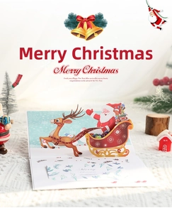 Biglietto di Natale 3D pop-up con slitta di renne tagliata al laser e scena