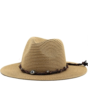 Strohhut Sonnenhut Fedora Hut Böhmisches Böses Auge Geflochtenes Band Atmungsaktiv Sommer Strand Reise Panama Stil Damen Herren