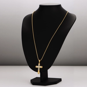 Classic stainless steel triple cross pendant necklace in gold, silver and rose gold