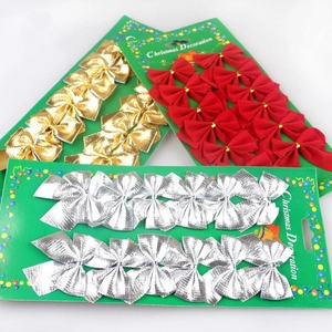 Christmas Decorative Bows Mini Flocked Metallic Ornaments For Tree Hanging Gift Wrapping Festive Holiday Accessories