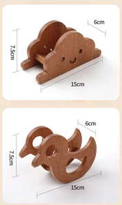 Round ebony wood heat-resistant mat featuring a cute chick design with detailed dimensions