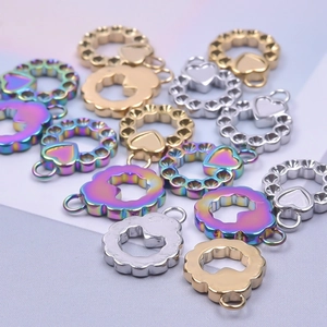 Stainless steel heart charms in gold, silver and rainbow finish for DIY jewelry