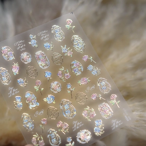 Nail Art Stickers 3D Embossed Laser Holographic Rose Floral Shell Light Geometric DIY Manicure Decals Adhesive