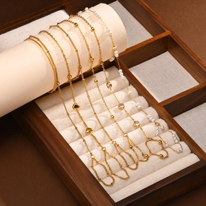 Stainless Steel Hand Chain Slave Bracelet Gold Plated Minimalist Heart Artificial Pearl Zirconia Finger Ring Wrist Link For Women
