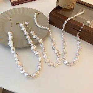 Irregular Artificial Baroque Pearl Necklace With Alloy Heart Pendant Elegant Fashion Clavicle Chain Jewelry For Women