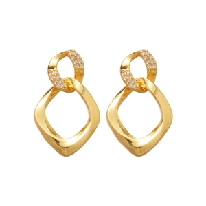 Gold double hoop geometric earrings with sparkling zircon stones in a modern nested design