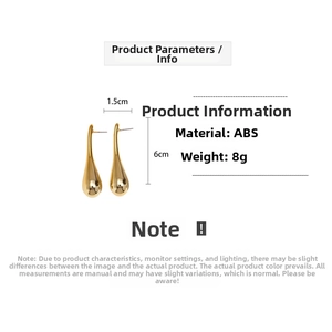 Detaillierte Größentabelle für goldene Tropfenohrringe aus ABS-Material mit 8g Gewicht