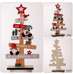 Détails en trois vues d'un ornement de sapin de Noël en bois, faces avant, côté et arrière