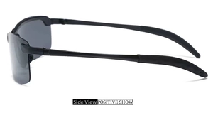 Side view of semi-rimless photochromic sunglasses with black metal frame and polarized lenses