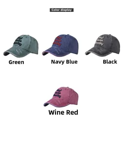 Farbdisplay der gewaschenen Baseballkappen mit Vintage-Stickerei und Used-Look-Details
