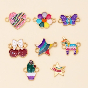 Pendentifs DIY en alliage émaillé pailleté avec motifs cœur licorne et fleurs