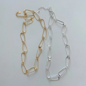 Minimalist 925 sterling silver geometric link necklaces in gold and silver finishes