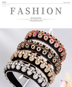 Detailed view of Baroque headbands with colorful rhinestones on velvet padding