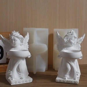 Nordic angel candle holder silicone mold for DIY plaster wings wreath statues