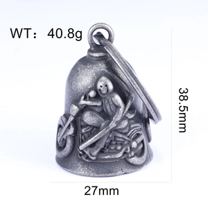 Detailed specs of stainless steel motorcycle guardian bell with reaper relief, 38.5mm height
