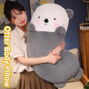 Cute Sea Otter Plush Pillow Soft Stuffed Animal Doll Cartoon Long Hugging Pillow Bed Cushion Home Decor