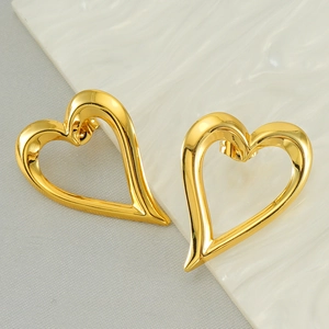 Boucles D'oreilles Cœur Dorées Vintage Pour Femmes En Acier Inoxydable Géométriques Évidées Bijoux