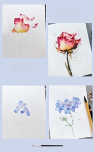 Detail view of watercolor drawing paper showing before and after coloring effects