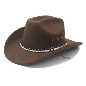 Vintage Western Cowboy Hat Wide Brim Cotton Polyester Felt Braided Band Artificial Pearl Button Elegant Retro Style Women Men