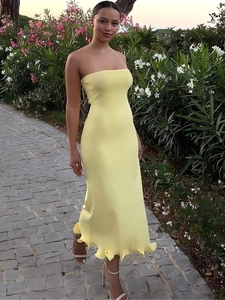 Abito Maxi Senza Spalline Sexy Da Donna Poliestere Spandex Abito Lungo Aderente Con Orlo A Volant Senza Maniche Elegante Festa