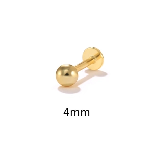 Detail view of a 4mm golden S925 silver stud earring featuring a ball and screw back