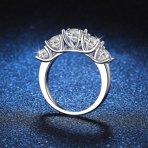 Elegant S925 sterling silver ring with five brilliant D-color moissanite round stones