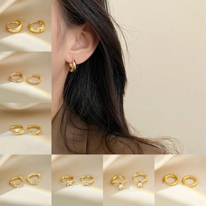 Hoop Earrings Huggie Alloy Cubic Zirconia Faux Artificial Pearl Geometric Minimalist Vintage Korean Style Jewelry For Women