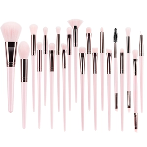 Set di 20 pennelli da trucco rosa con setole sintetiche e ghiere in oro champagne