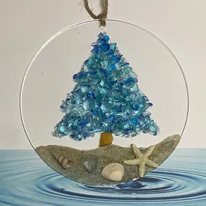 Sea glass suncatcher with ocean waves design beach sea shell acrylic wall hanging gift