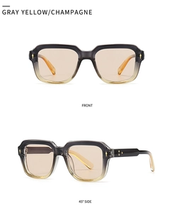 Front and 45-degree side views of retro oversized sunglasses with metal diamond rivets