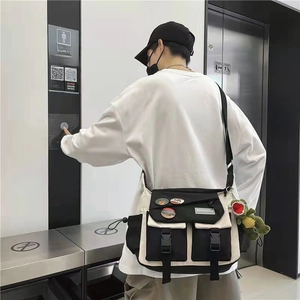Large Capacity Messenger Bag Nylon Crossbody Shoulder Bag Harajuku Streetwear Workwear Style With Dinosaur Charm Pins
