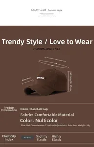 Detailed size chart for retro dark brown baseball cap with Sunshine embroidery patch